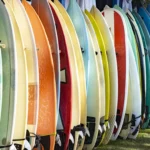 row of surfboards, dental injuries in surfing